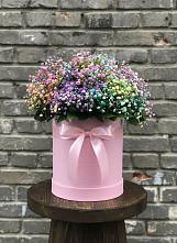 Цветочная композиция из Гипсофила и Розы в шляпной коробке в Исаклы