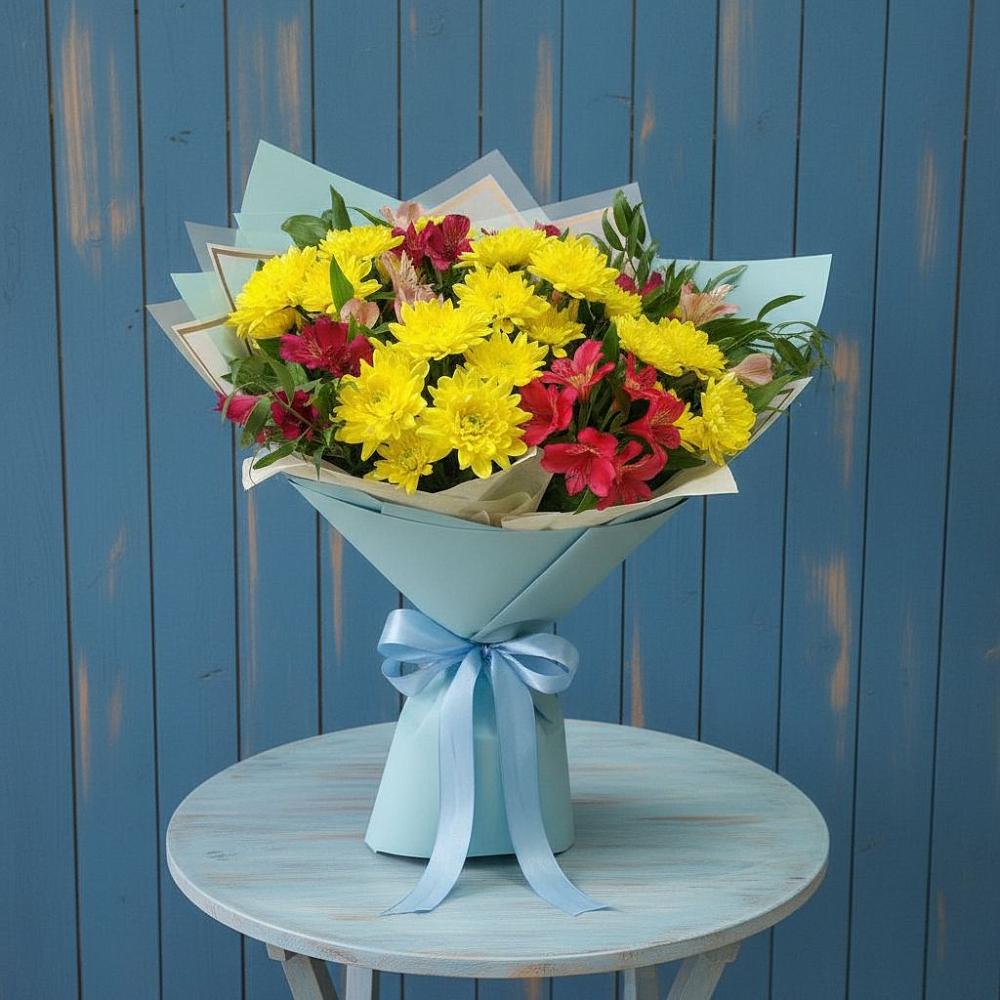 Букет цветов из: Альстромерии и Хризантемы в Исаклы