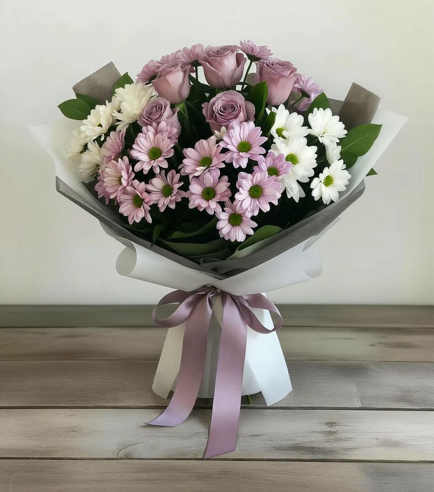 Букет цветов из: Хризантемы и Розы в Исаклы