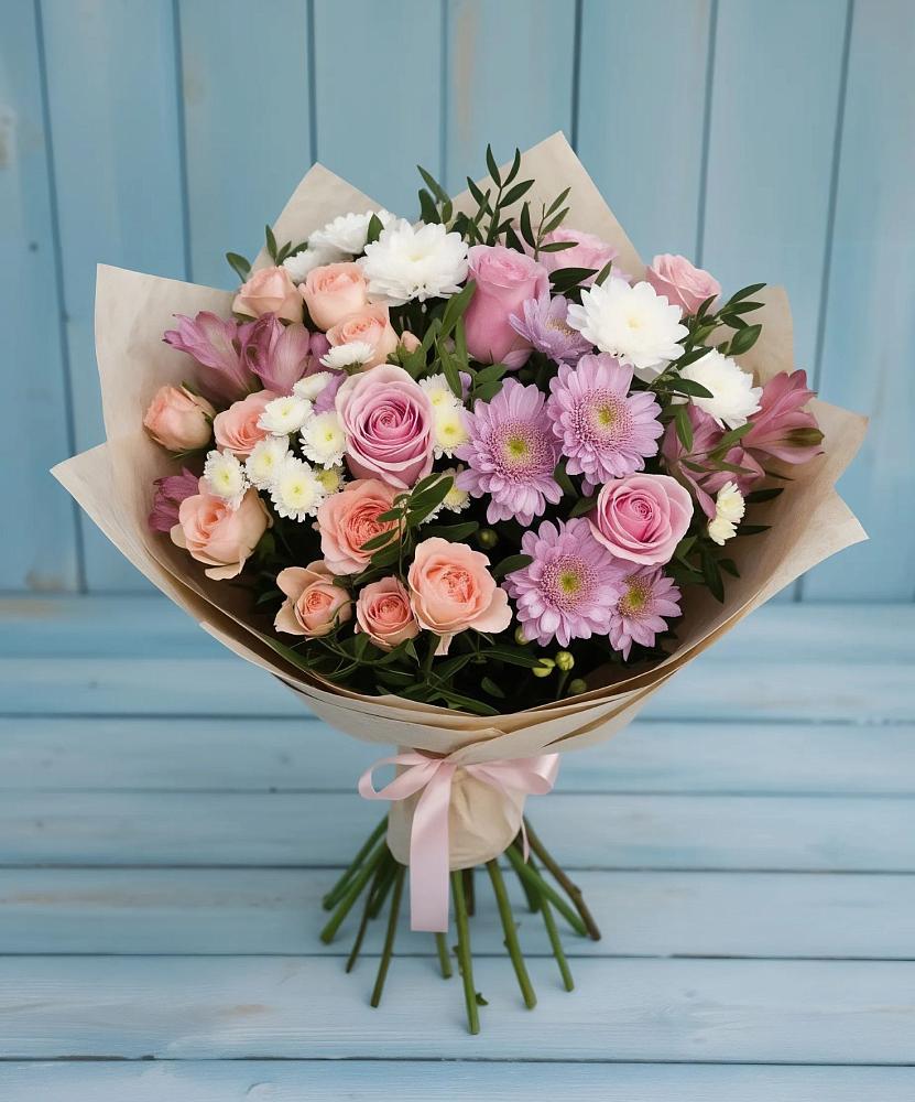 Букет цветов из: Хризантемы, Розы и Альстромерии в Исаклы