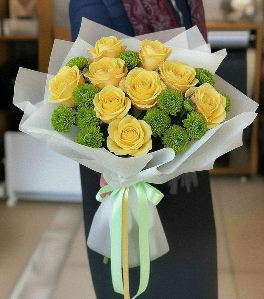 Букет цветов из: Хризантемы и Розы в Исаклы