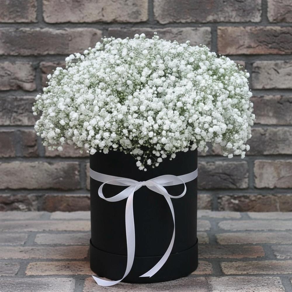 Цветочная композиция из Гипсофила в шляпной коробке в Исаклы