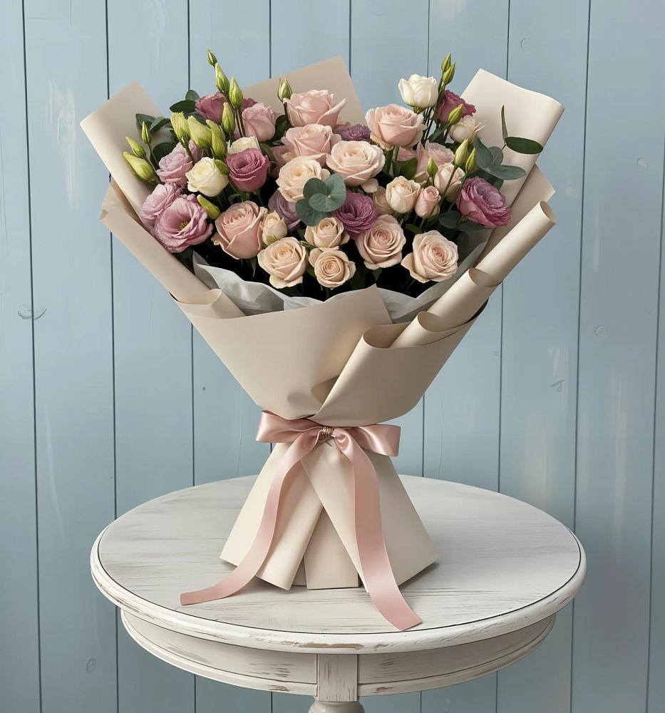 Букет цветов из: Розы и Лизиантусы в Исаклы