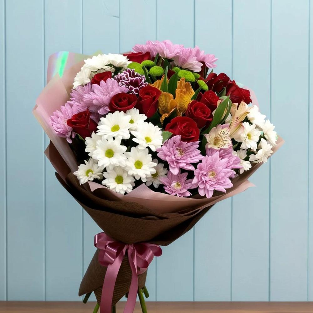 Букет цветов из: Розы, Хризантемы и Альстромерии в Исаклы