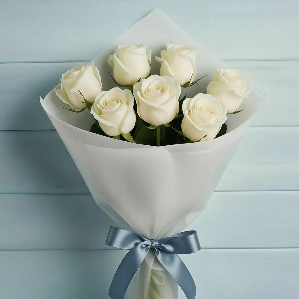 Букет 7 Белых роз Эдлесс Лав в Исаклы